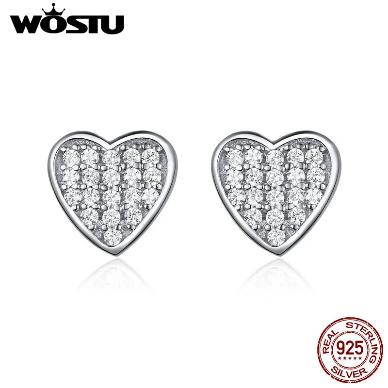 

WOSTU Korean Fashion 925 Sterling Silver Love Heart Small Stud Earrings For Women Wedding Engagement Tiny Earring Jewelry CQE559
