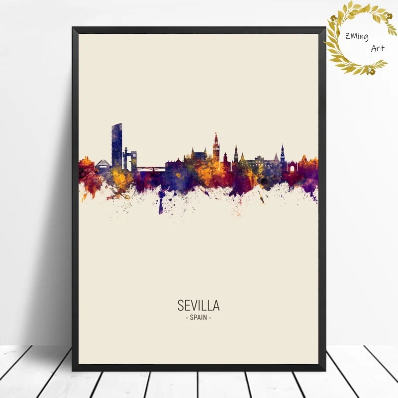 

Zaragoza and Valencia Spain Skyline City Map Modern watercolor Canvas Art Print Wall Pictures for Living Room No Frame