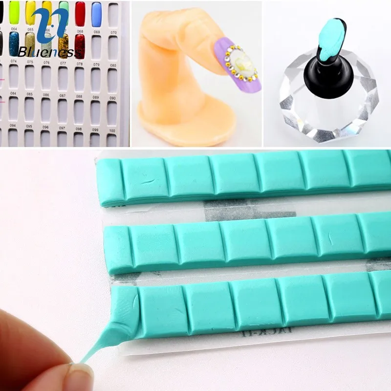 

Blueness 90Pcs/1Set Light Blue Universal Clay Nail Art Salon Reusable Adhesive False Nails Supplies Chip Manicure Nail Tools