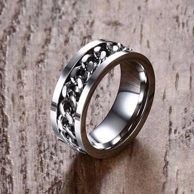 Anillo antiestrés de 8MM para hombre, banda giratoria de cadena curva en  acero inoxidable, Color plateado, joyería masculina, Anillos de Alianza -  AliExpress