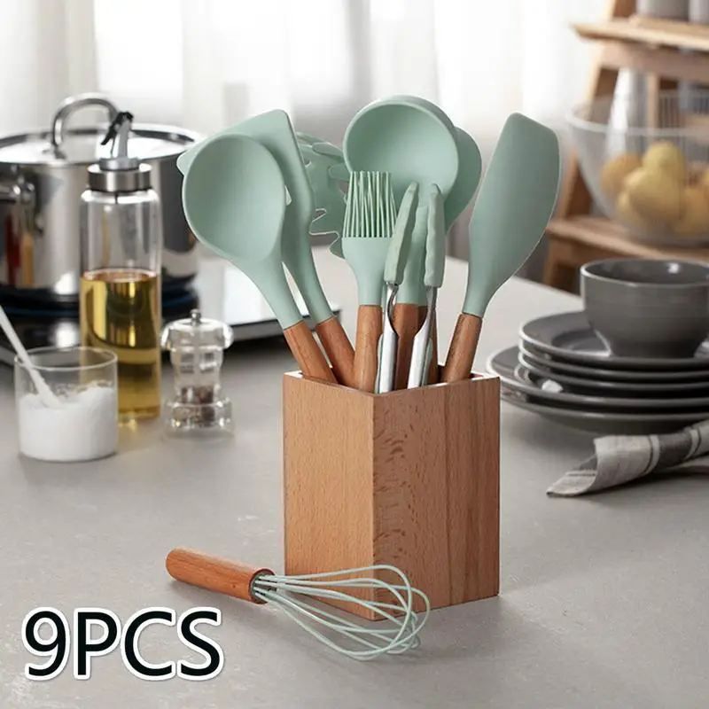 9PCS 10PCS Kitchen Utensil Set Silicone Cooking with Bamboo Wooden Handles for Nonstick Cookware BPA Free Non Toxic Turner Tongs 9PCS 10PCS Kitchen Utensil Set Silicone Cooking with Bamboo Wooden Handles for Nonstick Cookware BPA Free Non Toxic Turner Tongs