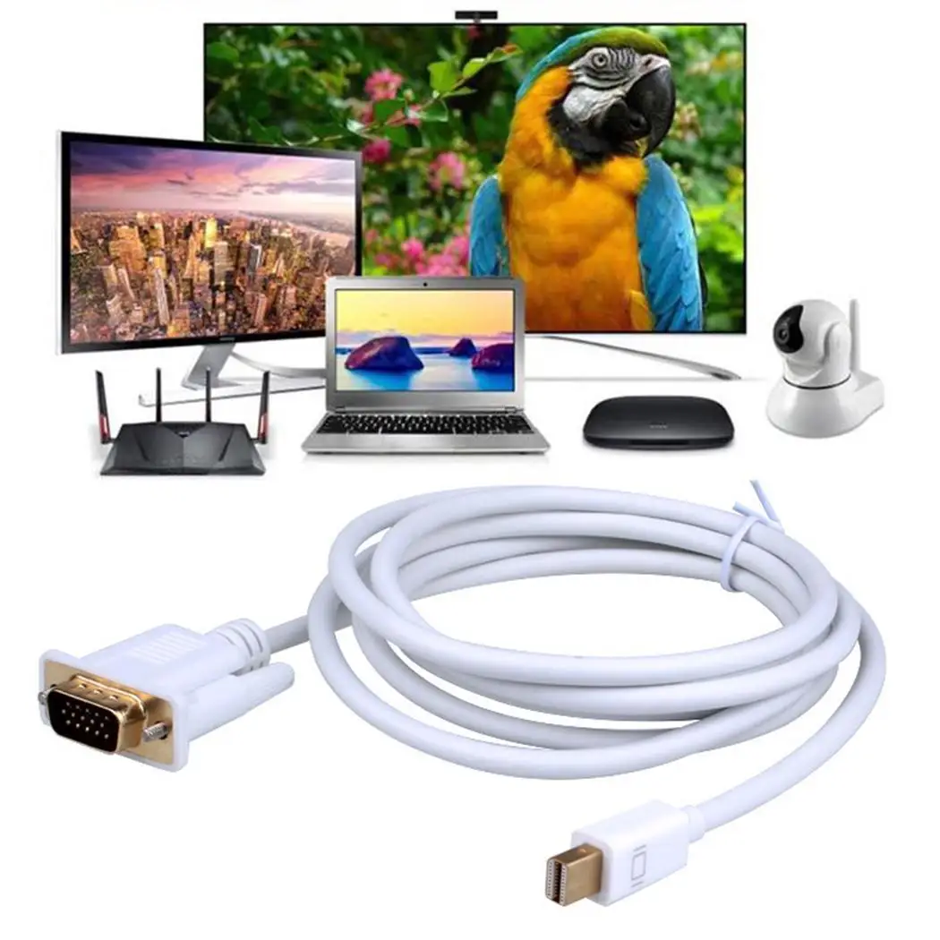 

New Portable Mini DP to VGA Adapter 1.8m HD White Adapt Cable 5Volts p-p (TTL) DisplayPort 20 pin male 162MHz
