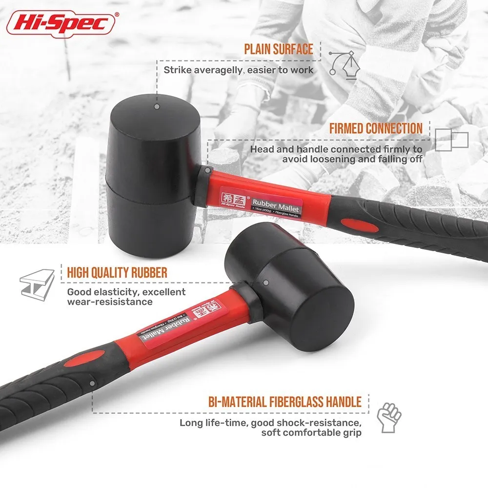Hi-Spec Heavy Duty Mallet Rubber Hammer 8/12/16/24oz Professional Floor Ceramic Tile Installation Fiberglass Hammer Hand Tools