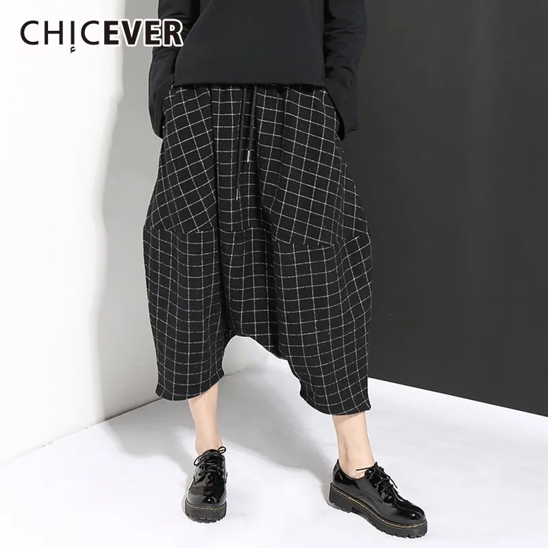 Женские клетчатые брюки CHICEVER весенние свободные шаровары большого размера с
