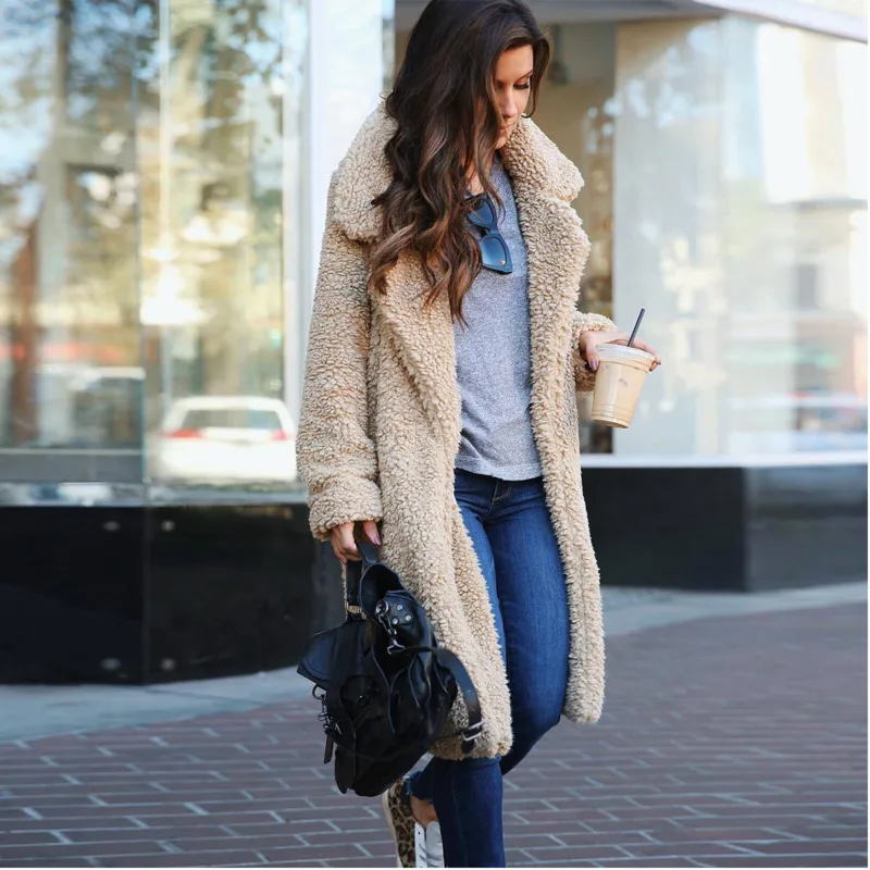 

XUXI Women Long Jacket Ladies Casual Front Open Cardigan Outwear Fashion Thick Soft Warm Teddy Bear Fleece Fur Fluffy Coat FZ227