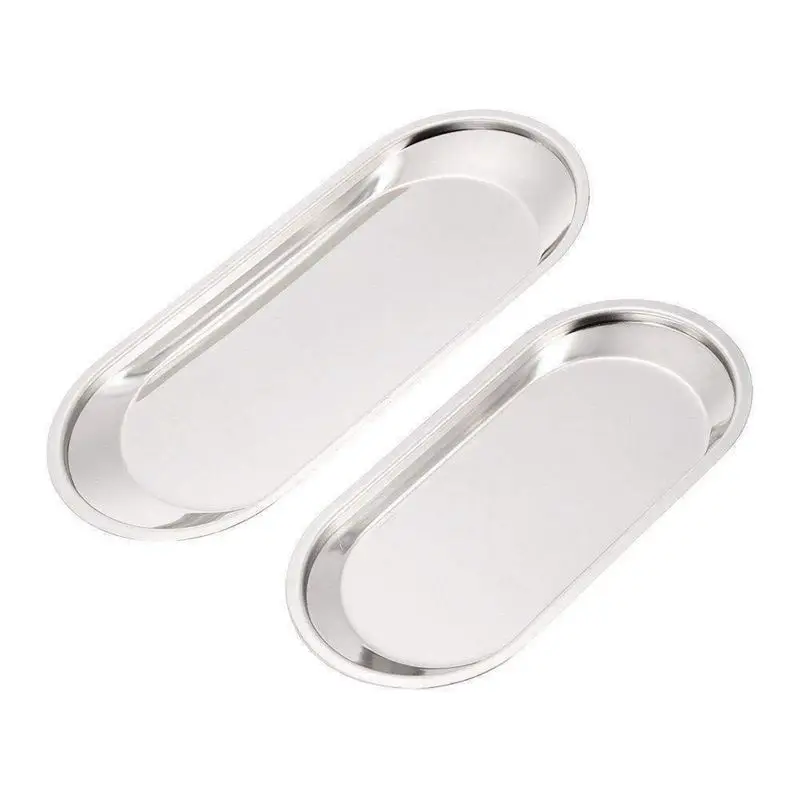 

2pcs Stainless Steel Towel Tray Storage Tray Cosmetic Organizer Trays for Makeup Beauty Products Jewelry Hand Towels Silver