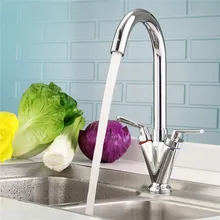 Xueqin хромированный кухонный кран с двойной ручкой для раковины на бортике, смеситель для ванной комнаты, кран для горячей и холодной воды с поворотным носиком на 360