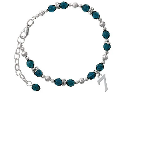 Silvertone Number - 7 Navy Blue Beaded Bracelet |