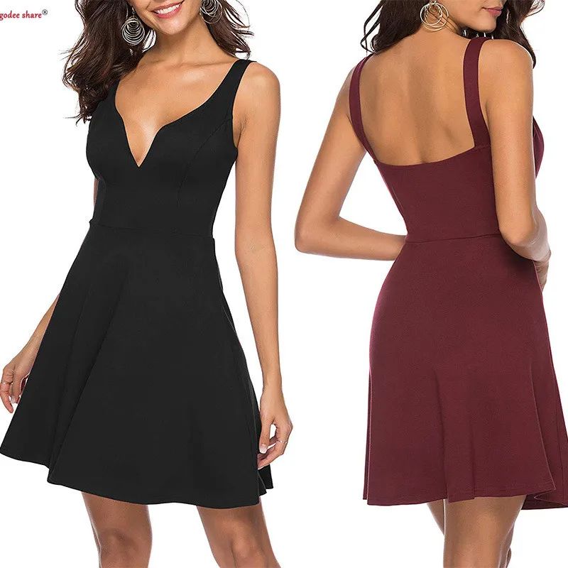 

Female Summer Dress Women Clothes Sleeveless Sling Solid Deep V Sexy Women Mini Dresses Backless Ladies Costume Plus Size XXXL