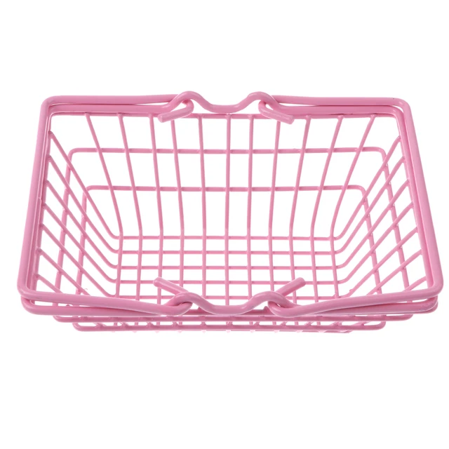Kids Mini Metal Supermarket Shopping Basket for Kitchen Fruit Vegetable Food Grocery Storage Pretend Play Tools Toy Gifts Pink S 3