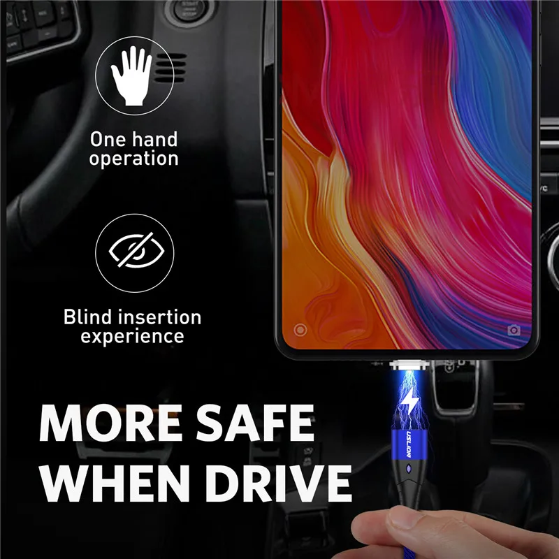 USLION LED كابل USB مغناطيسي سريع المصغّر usb نوع-C المغناطيس شاحن usb c كابل بيانات لسامسونج Xiaomi الهاتف المحمول كبل شحن