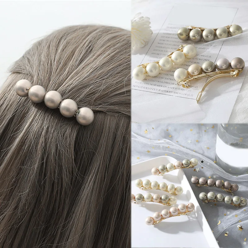 Fashion 1PC Korean 5 Colors Imitation Pearl Handmade Hair Clips High Quality Wedding Party Women Unique Alloy Hair Accessories