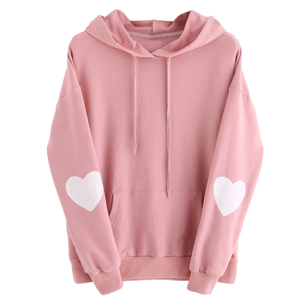 Women Hoodies Heart Printed Harajuku Long Sleeve Hooded