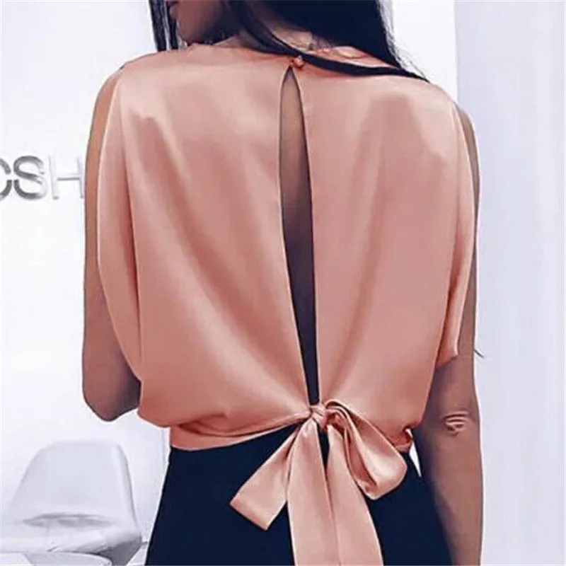 

Fashion Women Summer Sleeveless Tops Blouse Sexy Backless Bowknot Vest 2019 Hot Sale Female Solid Color Tank Top Crop Top Shirt