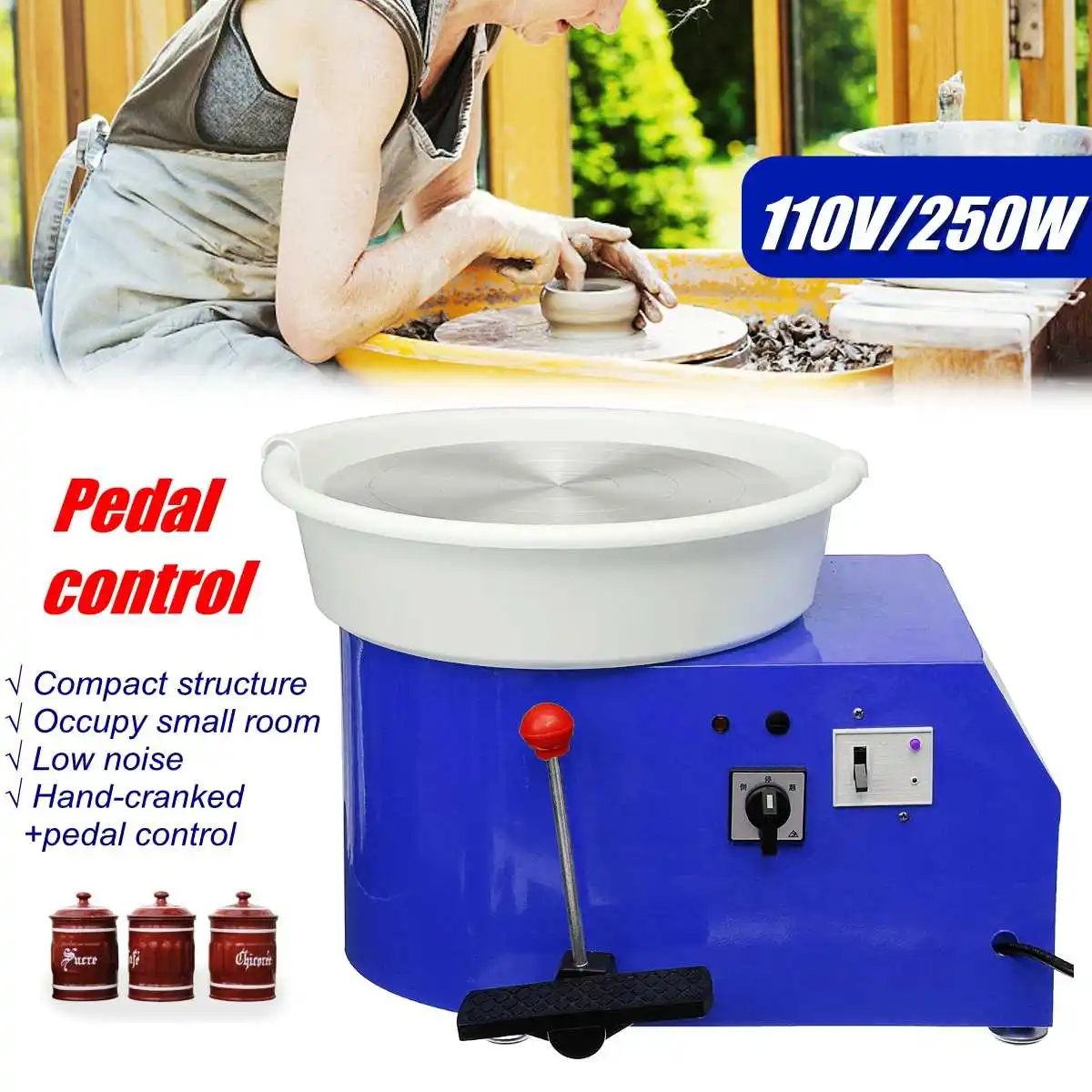 - Pottery Wheel Machine 32cm 110V 250W Handcranked  pedal control peda Ceramic Work Clay Art With Mobile Smooth Low Noise