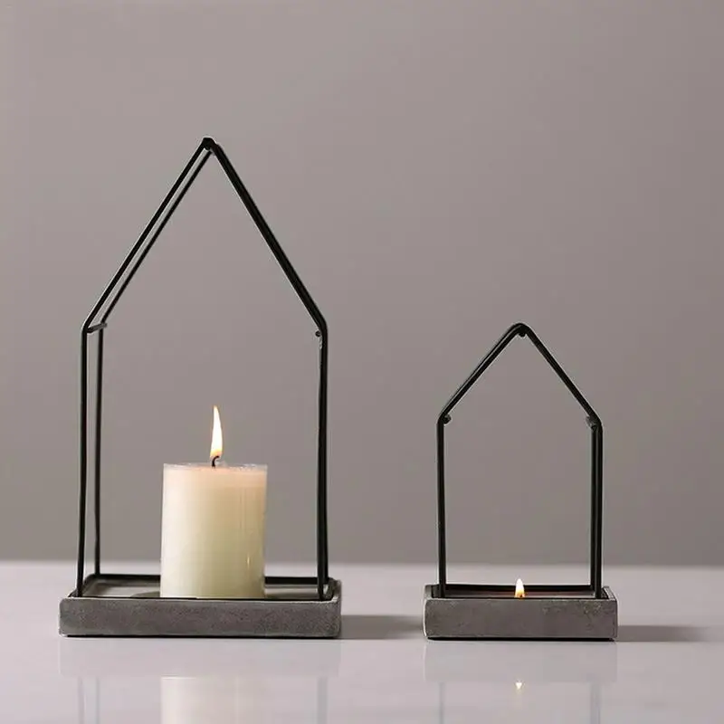 

AUGKUN Ceramic Candlesticks Iron House Shape Cement Base Ceramic Ornaments Home Accessories Creative Small Ornaments