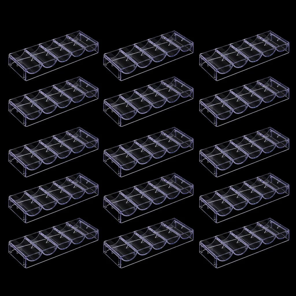 MagiDeal 15 упаковок акриловых фишек покера для хранения и переноски Чехол держать 100 контейнер для чипов для казино принадлежность для игр