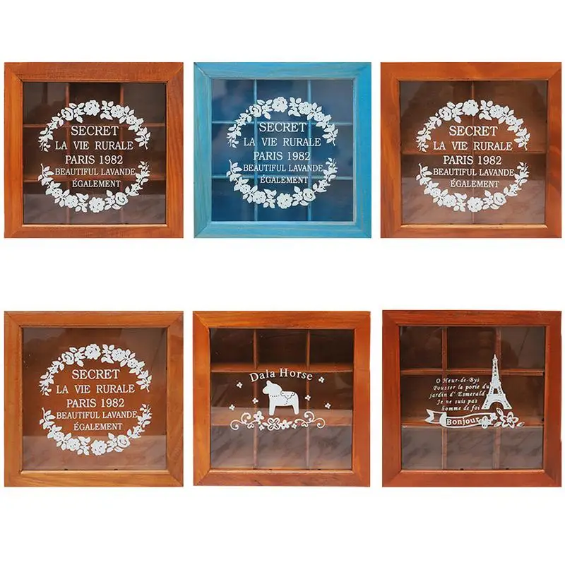 

Unique Jiugongge Wooden Desktop Storage Box Square Rose Acrylic Finishing Box Jewelry Essential Oils Wood Home Decorations Blue