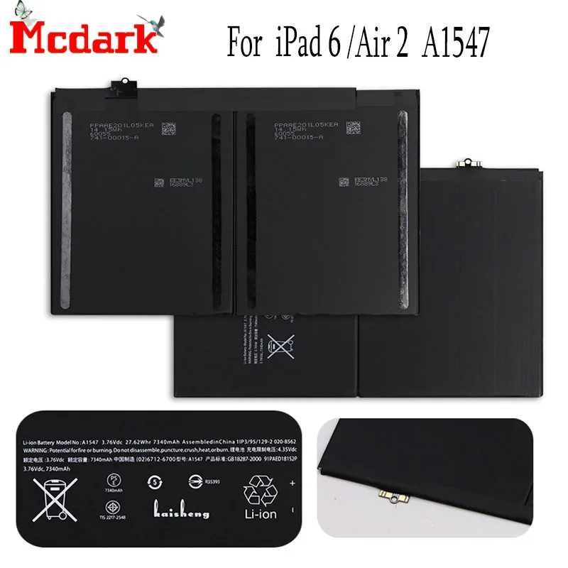 

Mcdark For iPad 6 /Air 2 Laptop Batteries Replacement Large Capacity 7340mAh Back Up Bateria For iPad 6 /Air 2 A1547 A1566 A1567