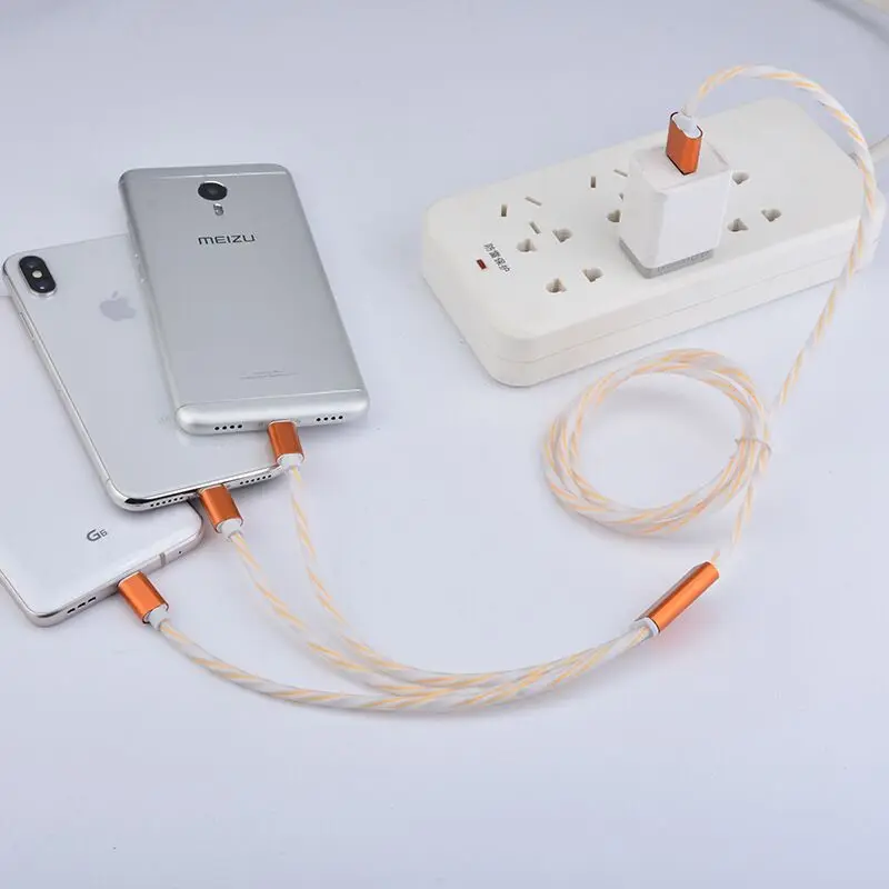 3 في 1 ، كابل بيانات كابل ، سريعة تهمة سلك 2.1A ، 1.2 M ، نوع-C + مايكرو USB + IOS apple, مستقر و سريع ، متعددة الألوان ترسل عشوائيا فقط!