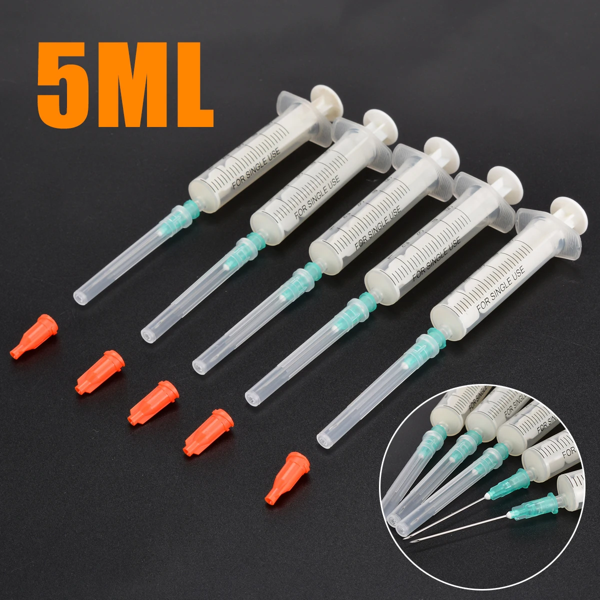

5 Set Syringe Plastic Syringe Measuring Syringe 5ml Disposable Plastic Syringes & 21G Needle & Red Cap For Measuring