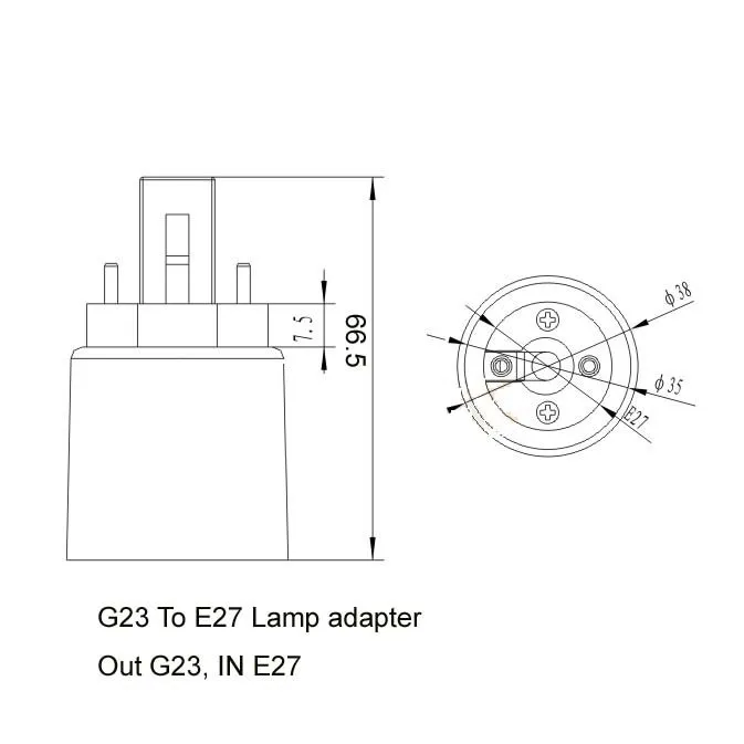 G23 to E27 LED Lamp adapter Dimension