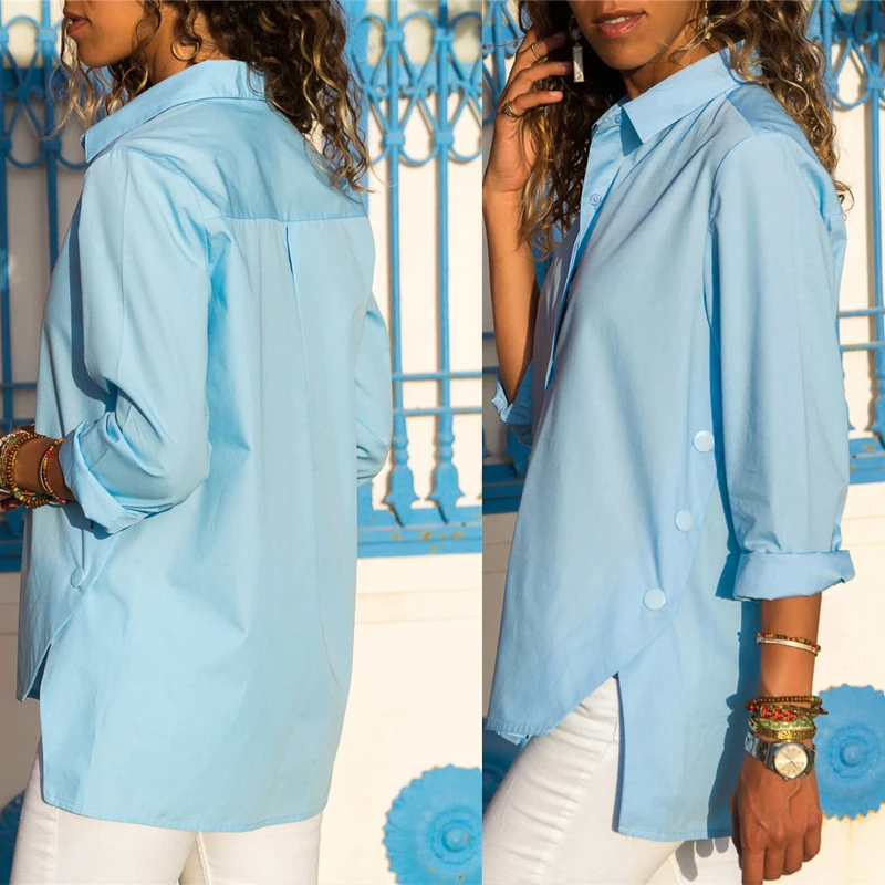 3XL 4XL 5XL Large Sizes Women Irregular Blouses Casual Oversized Chiffon Shirts 2019 Spring Solid Color Turn-Down Collar Shirt