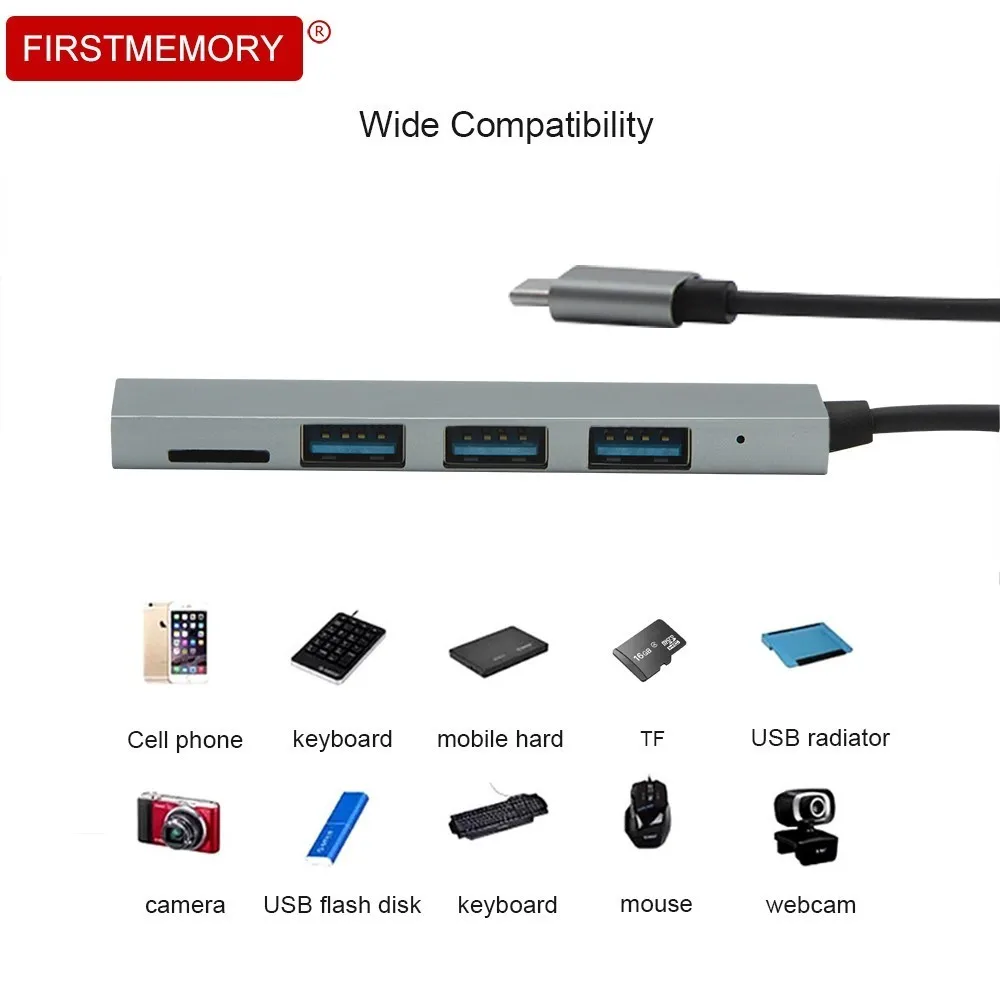 Ультратонкий высокоскоростной КОНЦЕНТРАТОР USB C Type с 3 портами 0 и кардридером для