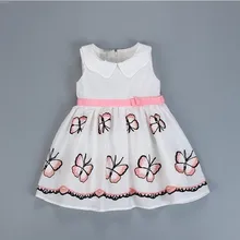 Летнее платье для девочек; белое модное платье с вышивкой в виде бабочек для малышей; Детские платья для дня рождения; Одежда для девочек; хлопковый Детский костюм