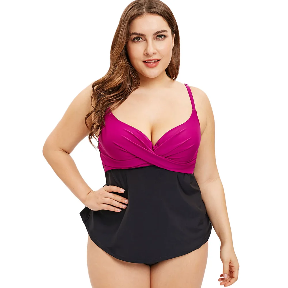 

LANGSTAR Sexy Tankini Swimsuit Female Bathing Suits Plus Size Criss Cross Two Piece Bikini Set Women Swimwear Maillot De Bain