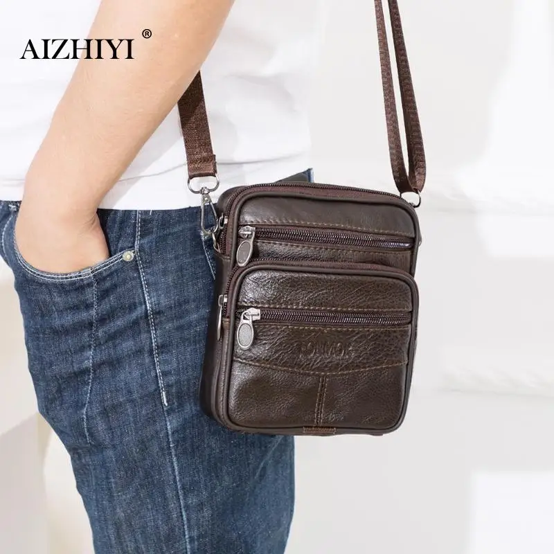  Dropshipping Mens Leather Small Messenger Bag Satchels Multifunctional Messenger Shoulder Bag Genui - 32983001484