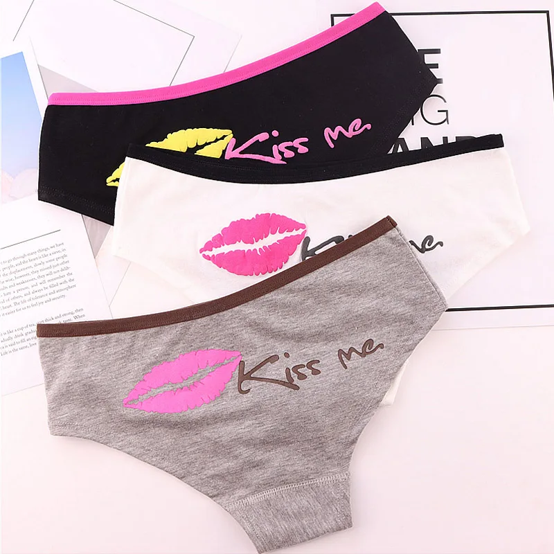 Лидер продаж 1 шт. популярные женские трусики с буквенным принтом Kiss Me хлопковое
