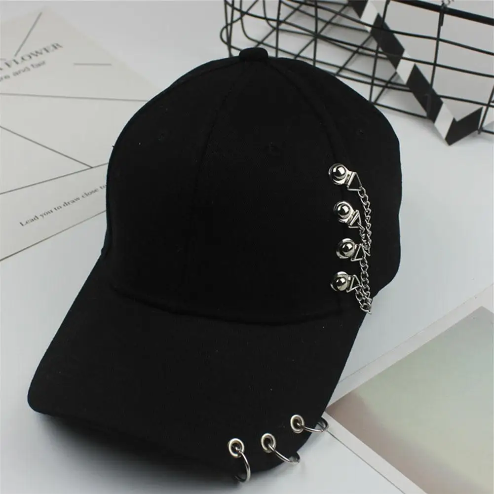 MISSKY Летняя женская мужская кепка для бейсбола твердая черная белая классная универсальная цепочка железное кольцо женские мужские шапки в стиле хип-хоп