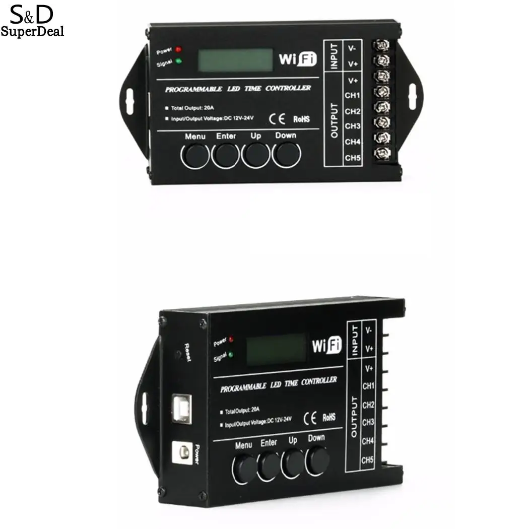 

WiFi Time Programmable LED Controller USB Black DC 12-24V 5 < 0.5W Channel Lighting 20A -20-60 Timer
