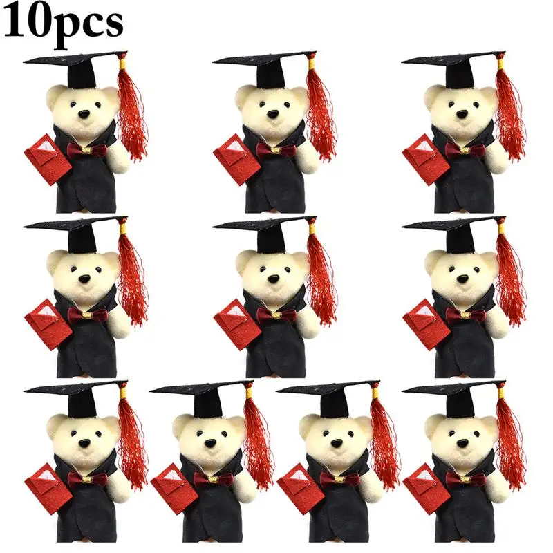 

10pcs Cute Mini Plush Bear Lovely Stuffed Toy Bear Doll for Bouquet Flower Graduation Party Decor 2019 Graduation