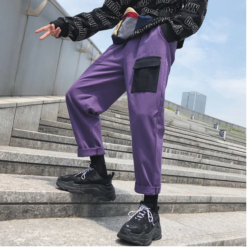 

2019 Spring Overalls Winter Multi-pocket Trousers Wild Casual Pants Sports Harem Pants Black / Purple / Khaki M-2XL