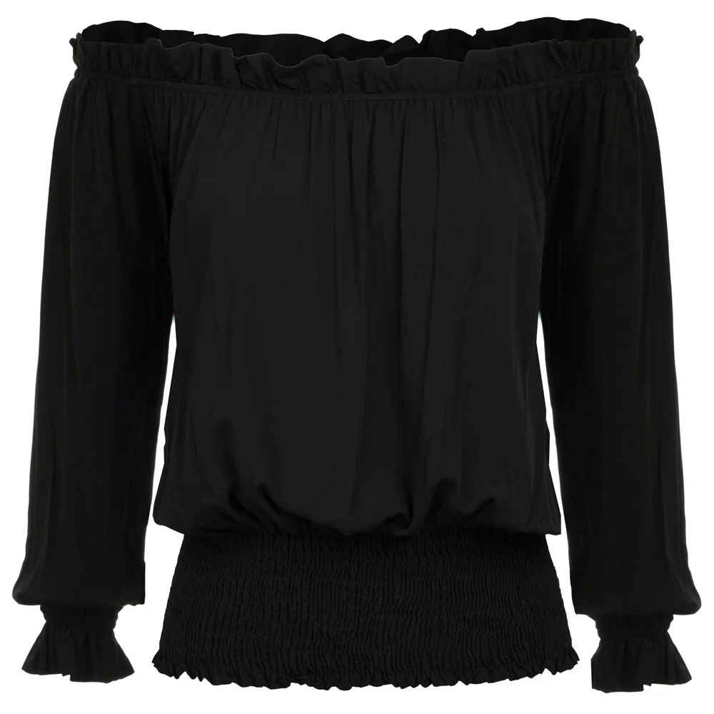 Женская блузка в стиле стимпанк винтажная с длинным рукавом и вырезом на плечах