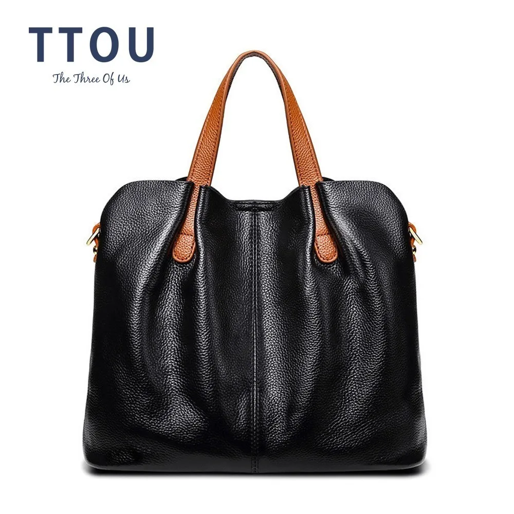 

TTOU Women 100% Genuine Leather Handbags Fashion High Quality Shoulder Bags Cowhide Litchi Grain Tote Bag