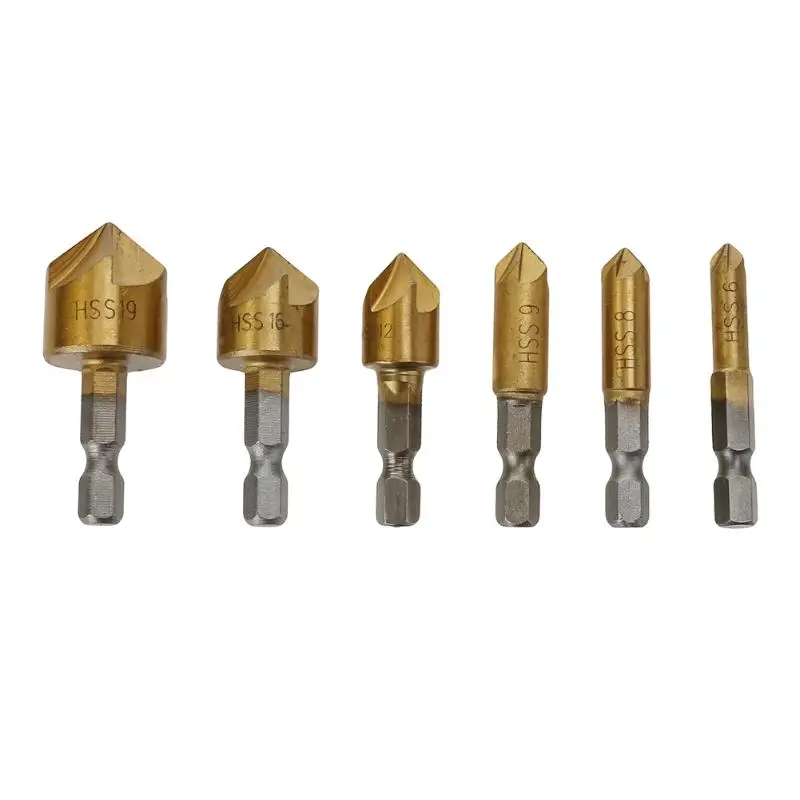 

6Pcs hexagonal handle titanium five blade chamfering knife hole chamfering Household Craft Hands Tools Screw Set Accessories