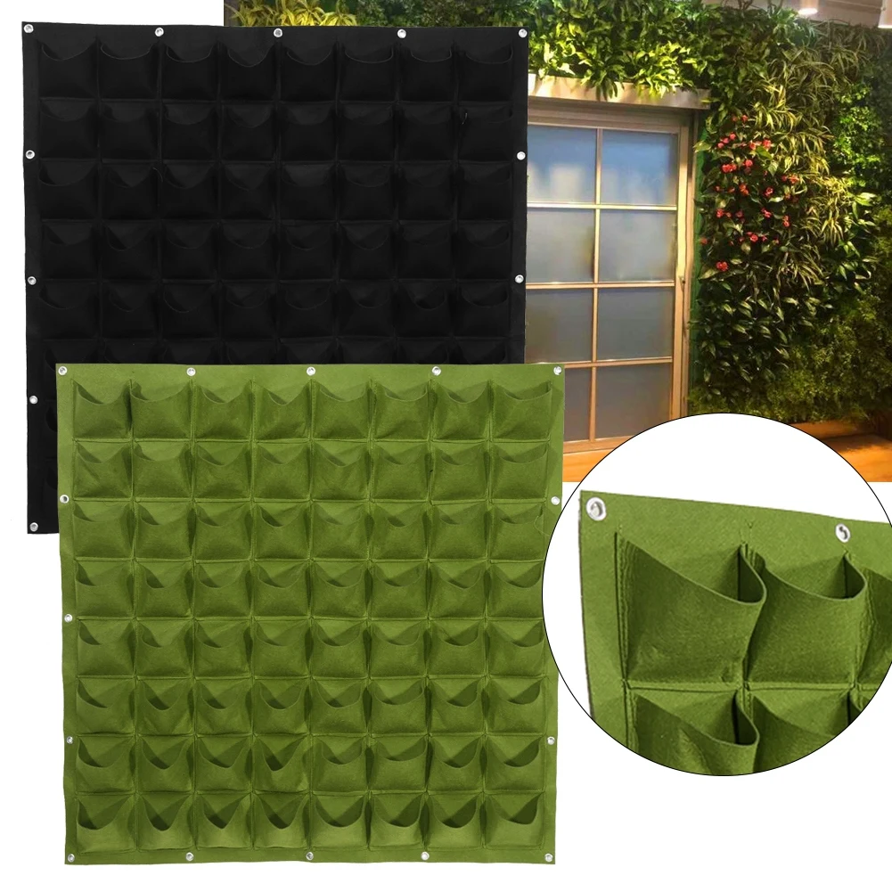 

2 Colors 64 Pockets Vertical Outdoor Garden Felt Plants Flower Vegetable Living Garden Growing Bag Wall Hanging Planter