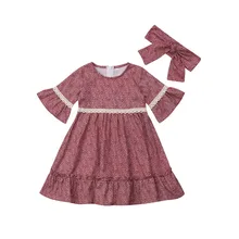 Платье в стиле бохо осеннее кружевное платье принцессы с короткими рукавами и цветочным узором для маленьких девочек нарядное Пышное Платье-пачка с цветочным рисунком для маленьких девочек, сарафан для детей возрастом от 1 года до 6 лет