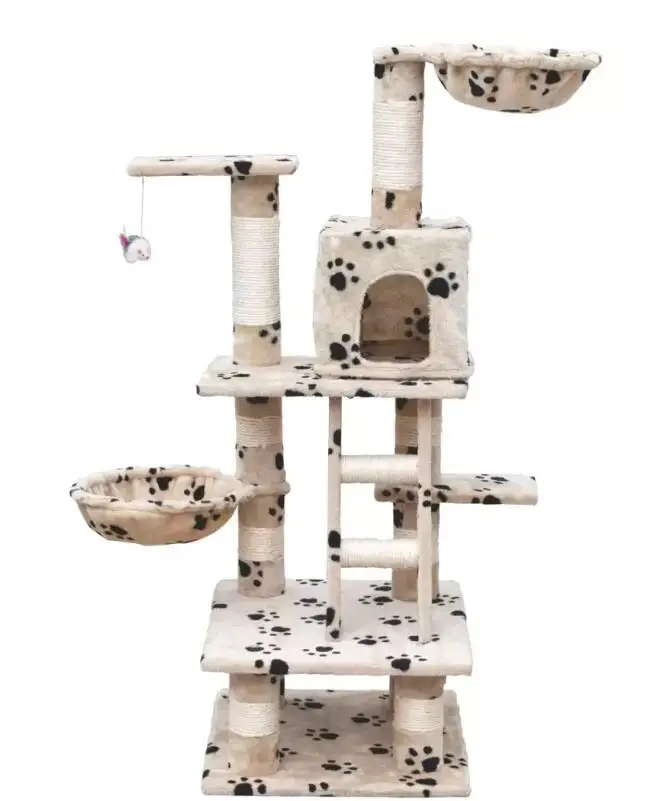 

Cat Play Tree 122 Cm Beige With Paw Prints Durable And Safely Pet Tree Beds Suitable For Multiple Cats 170135
