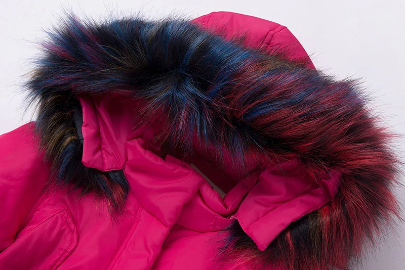 Детская одежда для русской зимы, комплект одежды для девочек на год, одноцветные куртки с мехом больших цветов, пальто, зимняя пуховая одежда