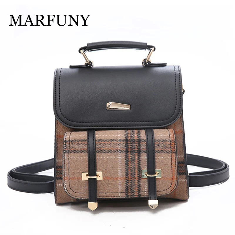 

MARFUNY Brand Women Small Backpacks School Bags for Teenager Girls Patchwork Plaid Fashion Design Shoulder Bags Female Rucksack