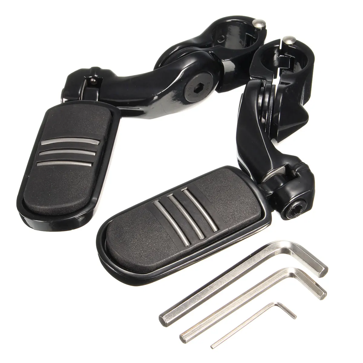 

1.25 3.2cm Adjustable Short Angled Foot Pegs Pedals Foot Rests and Allen Key Black Aluminum alloy Rubber