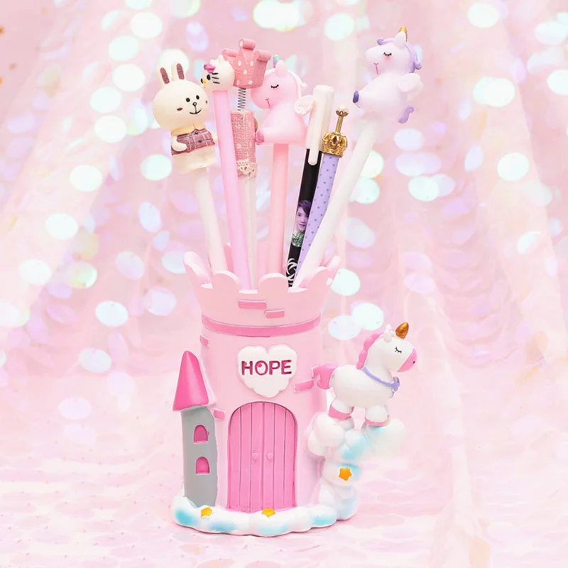 

Pink Unicorn Pen Holder Office Organizer Cosmetic Square Pencil Pen Stand Holders Stationery Container Office School Supplies