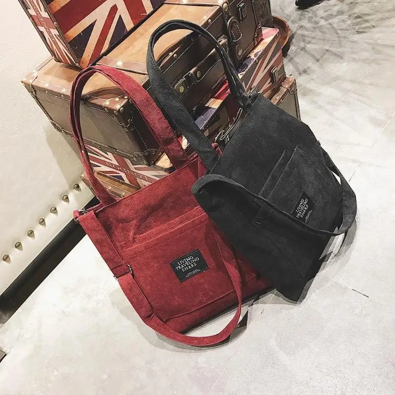 

Preppy Style Women Corduroy Zipper Shoulder Bags Female Artsy Handbags Tote Ladies Canvas Messenger Corssbody Bag Shopping Bag