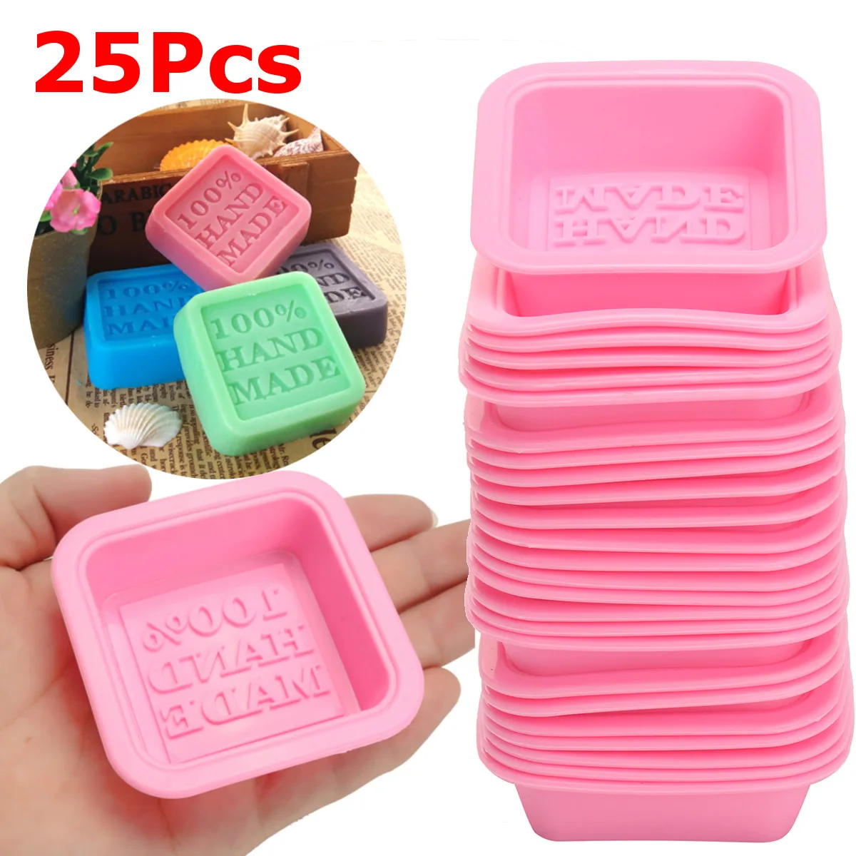 

25Pcs 100% 3D Square Shape Design Hand Made DIY Silicone Mold Soap Mold Fondant Cake Decorating Tools Soap Make Molds 2019 New