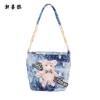 

2019 Luxury Women Bags Designer High Quility Washed Denim Women Handbag Summer Style Women Bag Shoulder Bags Sac A Main