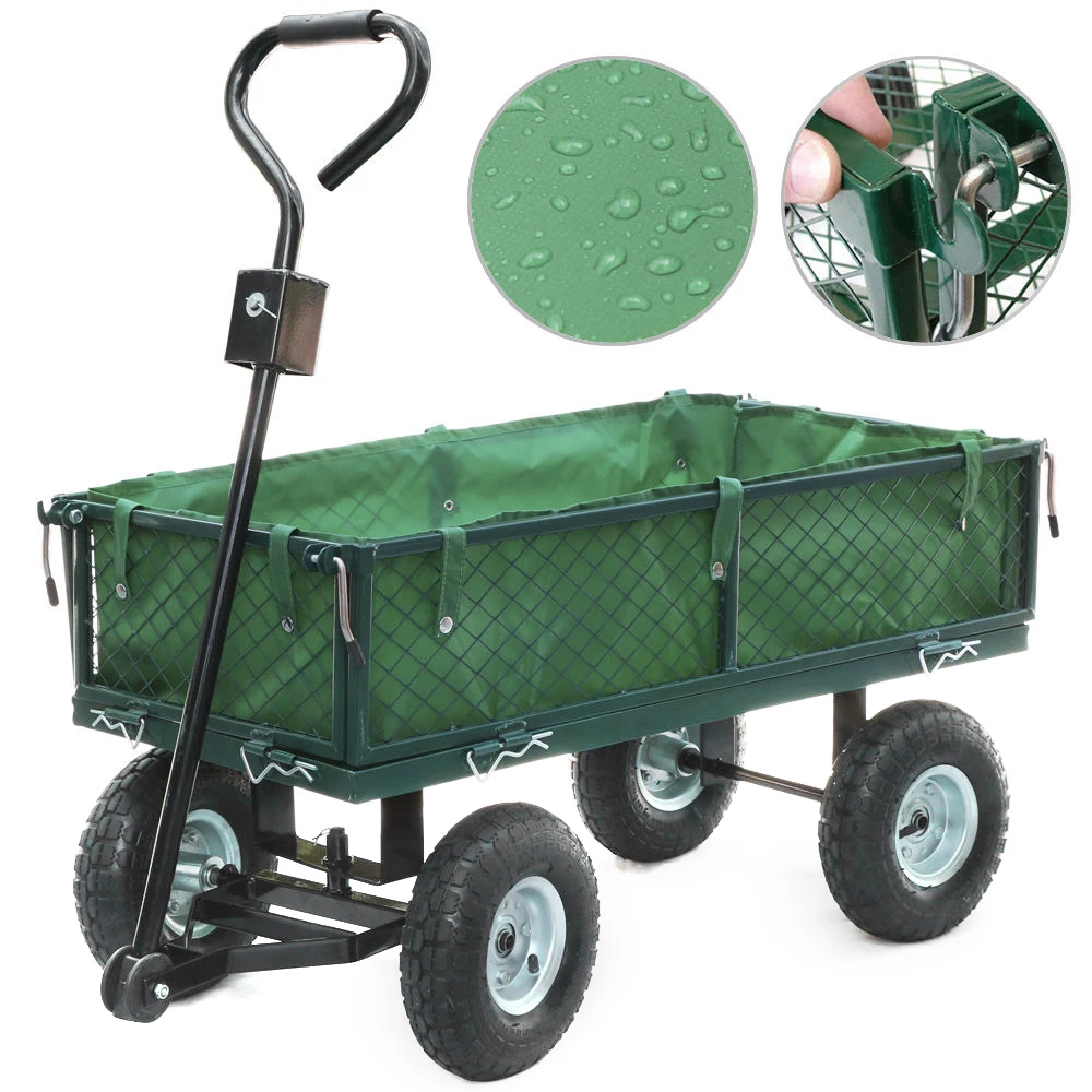 Panana Heavy Duty Large Garden Trolley Cart Truck 4 Wheel Transport Metal Steel Mesh Wheelbarrow Capacity 300kg